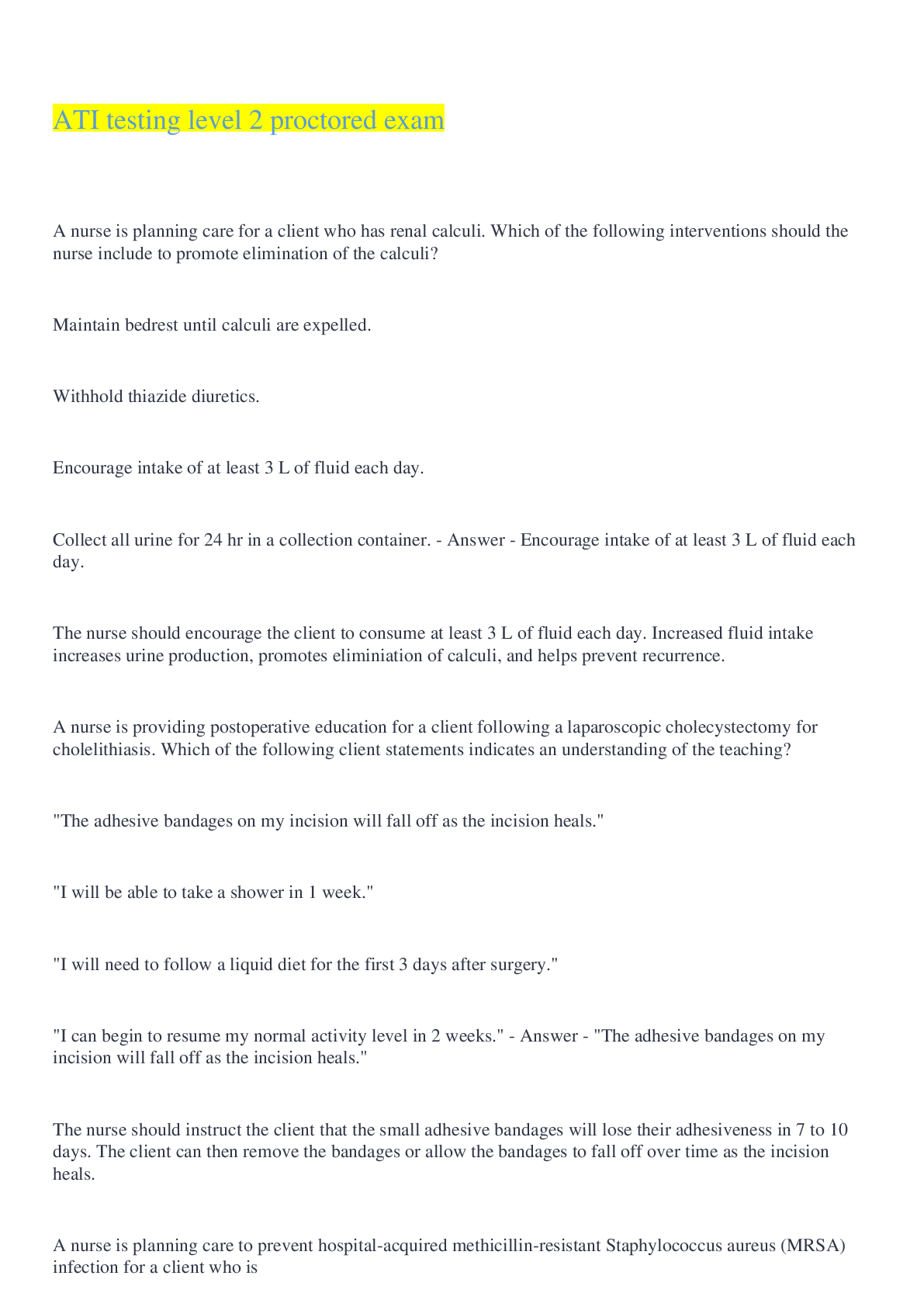 Preview image for ATI testing level 2 proctored exam